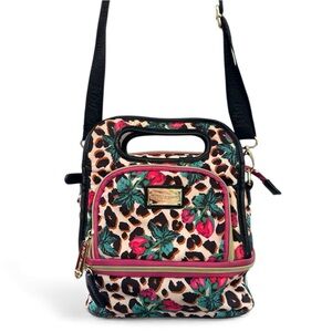 Betsey Johnson Pink and Green Floral Leopard Crossbody Lunch Bag (Read Desc)